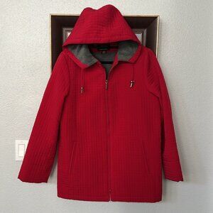 AEROS Kristen Blake Quilted Utility Hooded Jacket Coat Red Gray Lined M